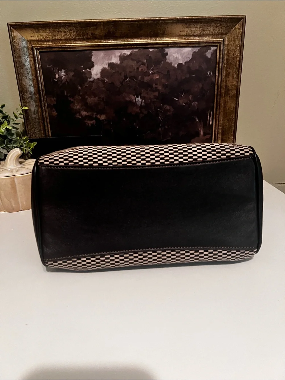 Coach Rowan Black and White Woven Top-Handle Satchel